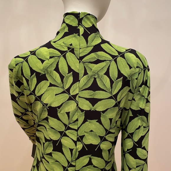 Norma Kamali Green Floral Long Sleeve Turtle Fishtail Dress to Midcalf XS NWT - Picture 8 of 11